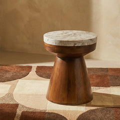 Alfie Mango Wood Side Table with Sawar Marble