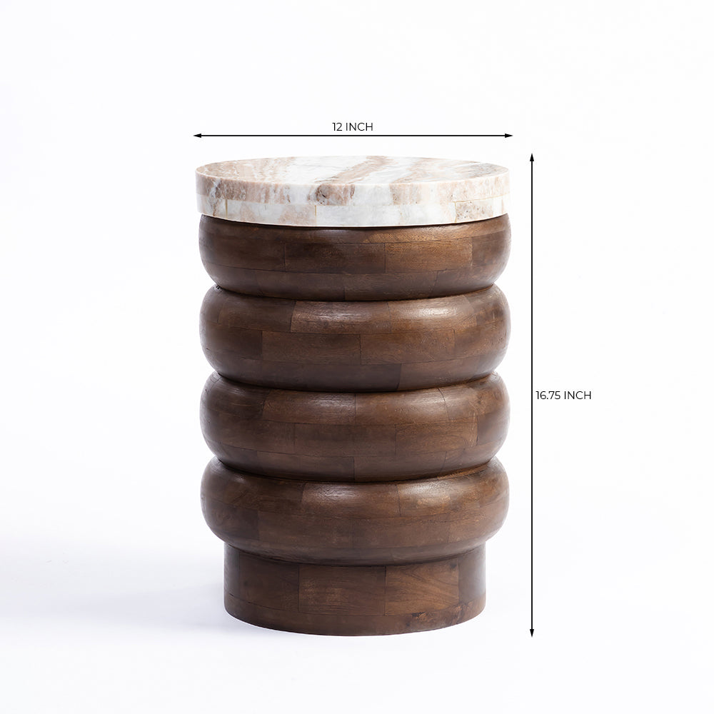 Samia Mango Wood Side Table with Sawar Marble