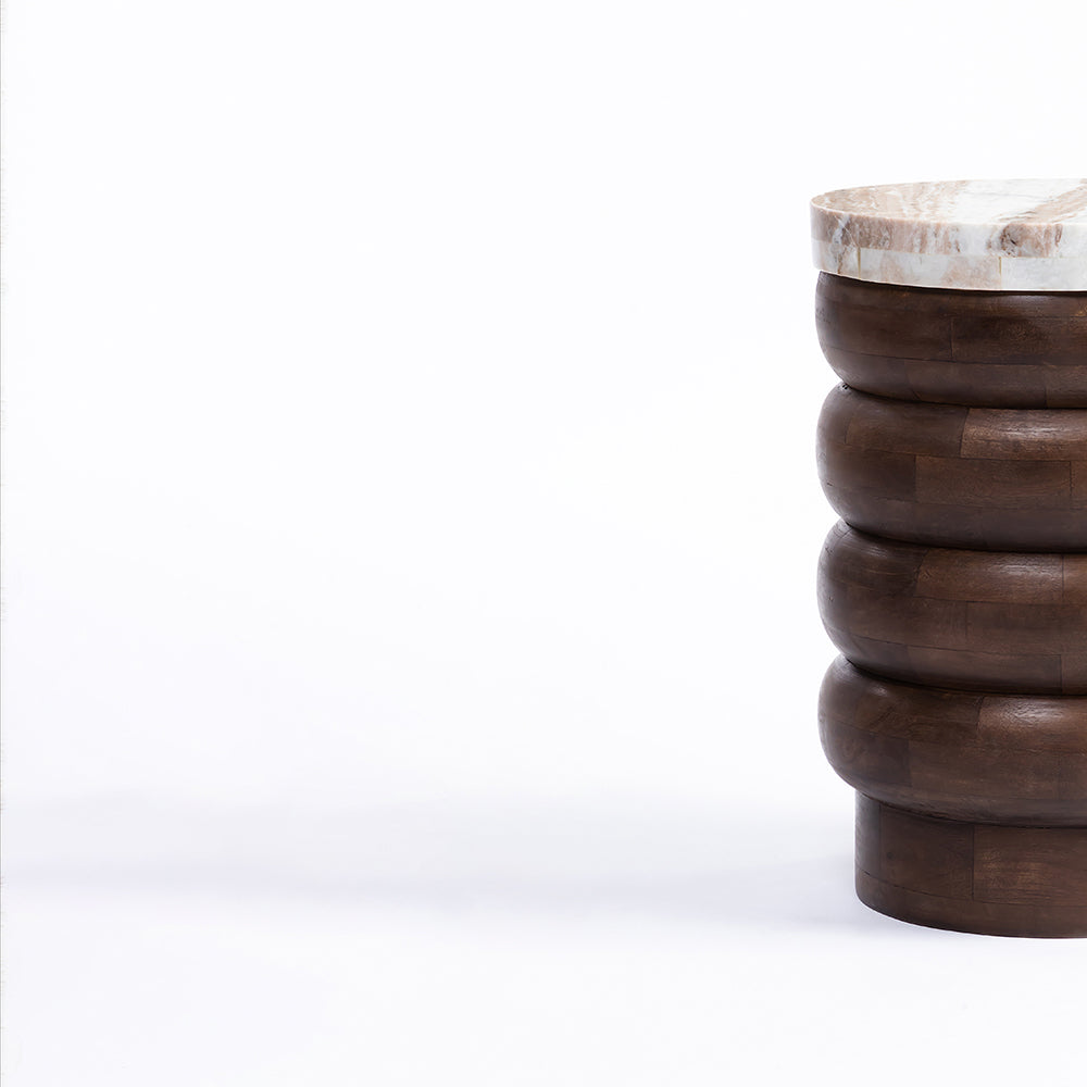 Samia Mango Wood Side Table with Sawar Marble