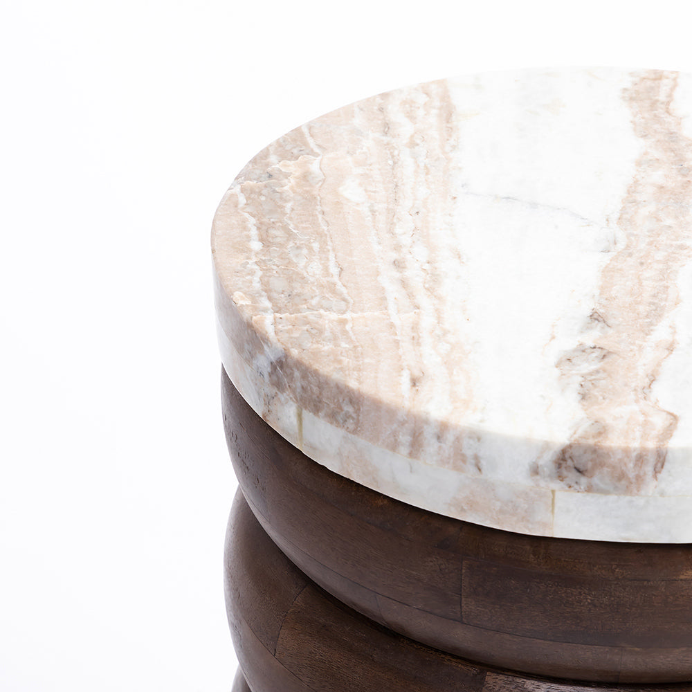 Samia Mango Wood Side Table with Sawar Marble