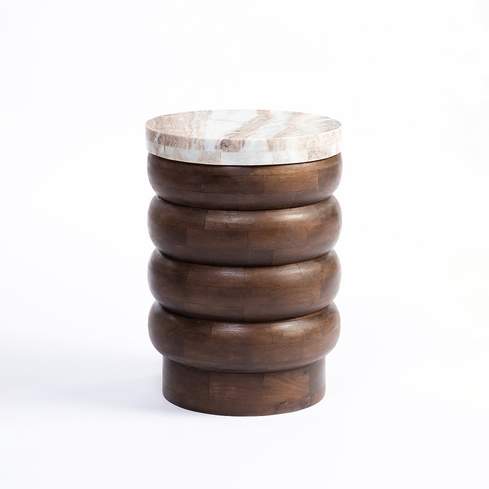 Samia Mango Wood Side Table with Sawar Marble