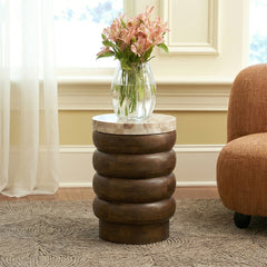 Samia Mango Wood Side Table with Sawar Marble