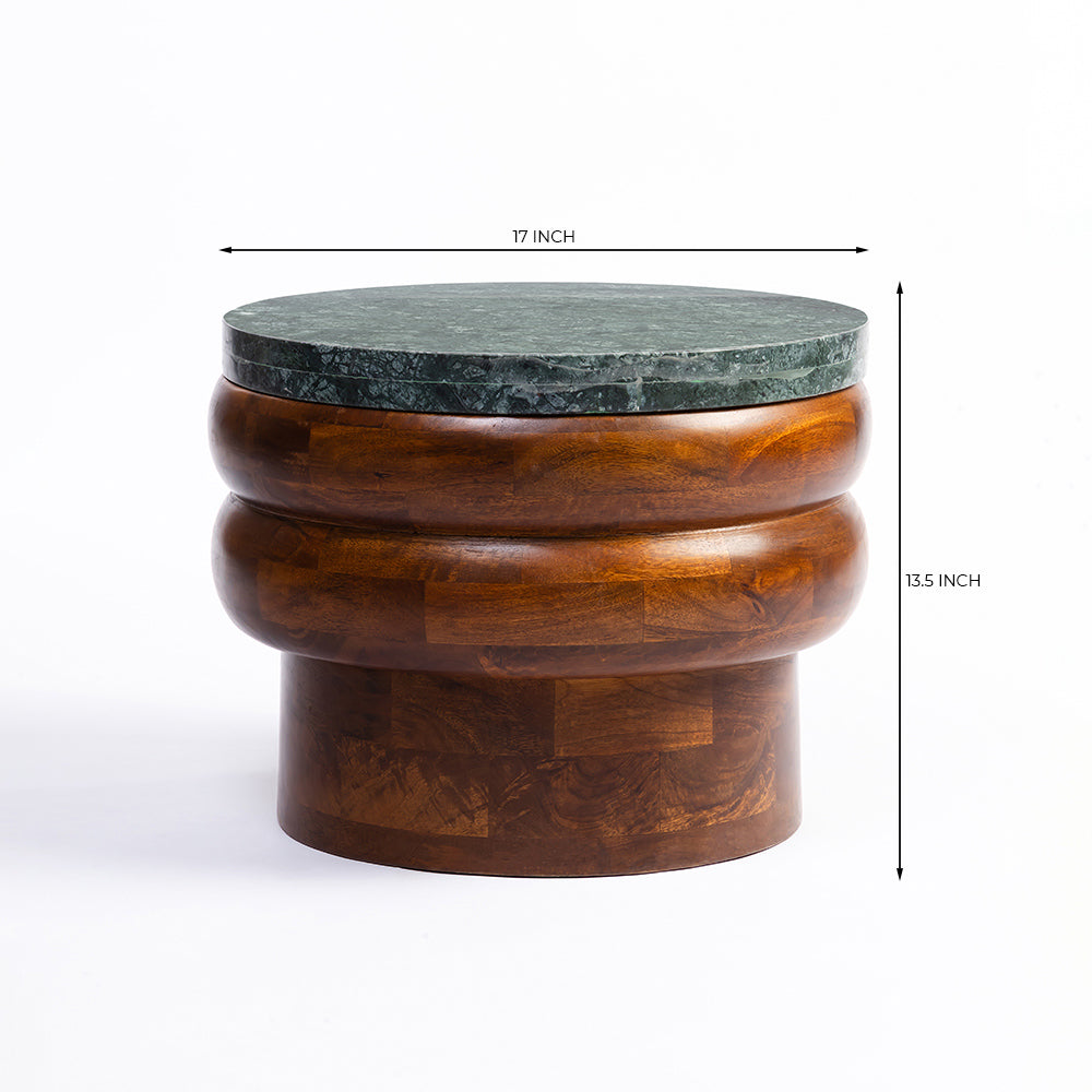 Sylvan Mango Wood Side Table with Green Marble