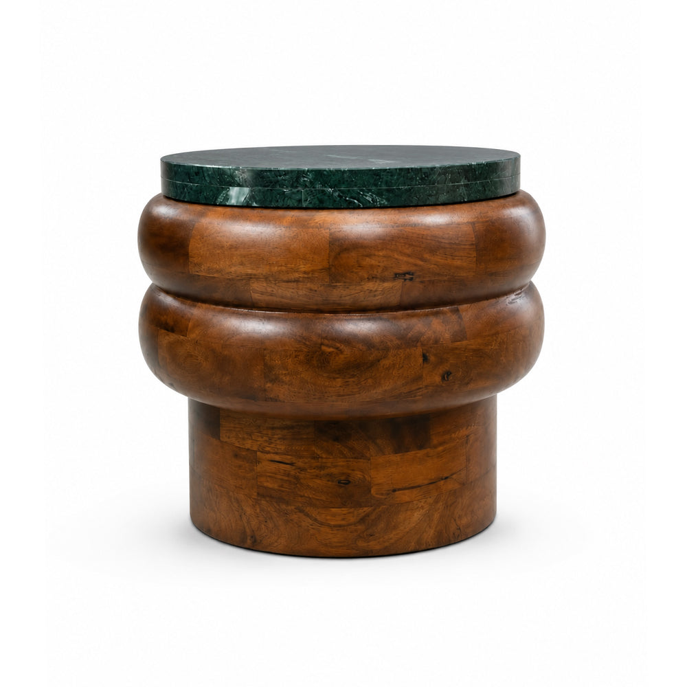 Sylvan Mango Wood Side Table with Green Marble