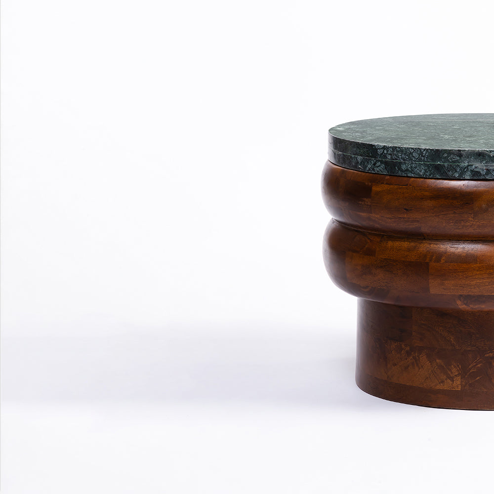 Sylvan Mango Wood Side Table with Green Marble