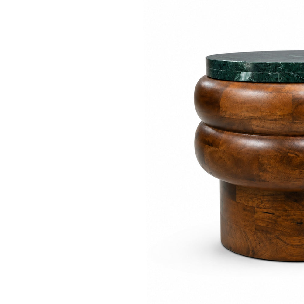 Sylvan Mango Wood Side Table with Green Marble