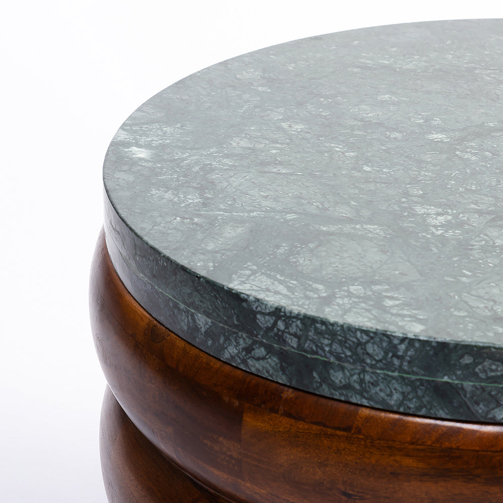 Sylvan Mango Wood Side Table with Green Marble