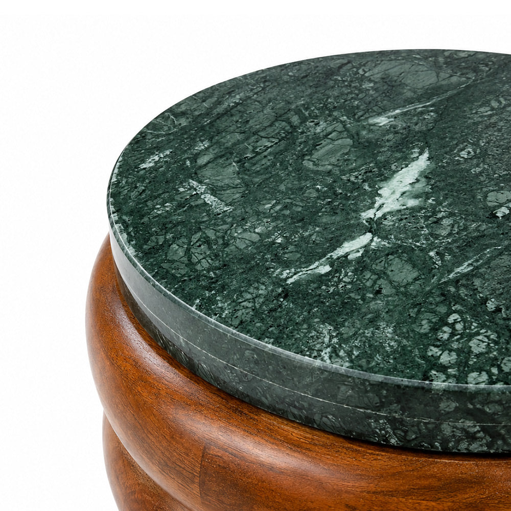 Sylvan Mango Wood Side Table with Green Marble