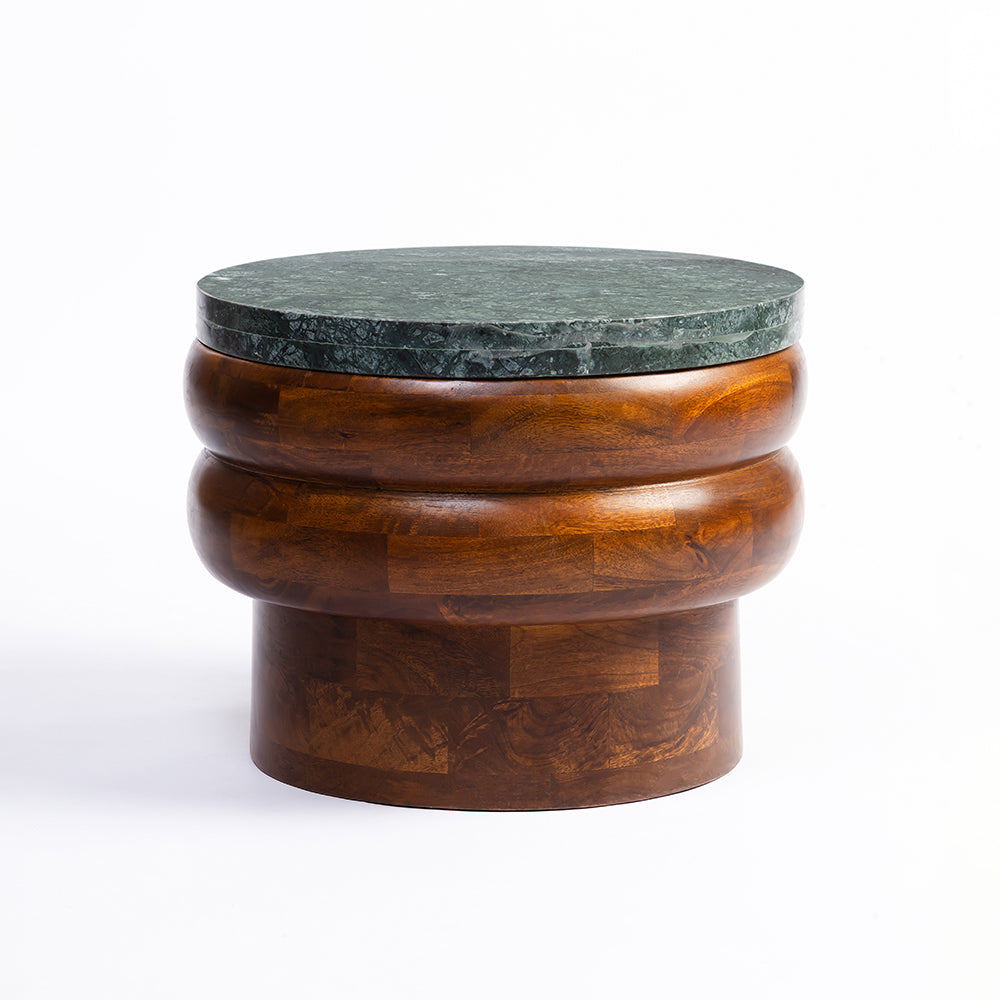 Sylvan Mango Wood Side Table with Green Marble