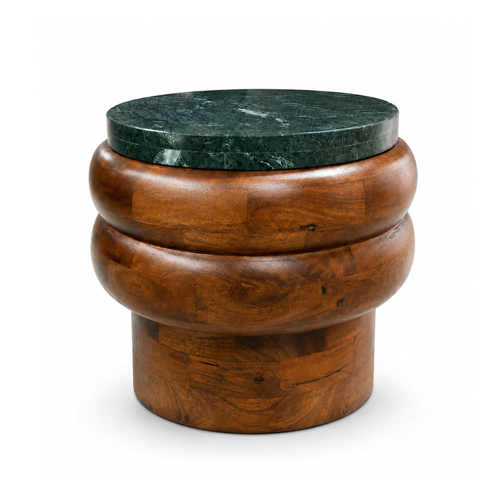 Sylvan Mango Wood Side Table with Green Marble