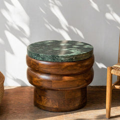 Sylvan Mango Wood Side Table with Green Marble
