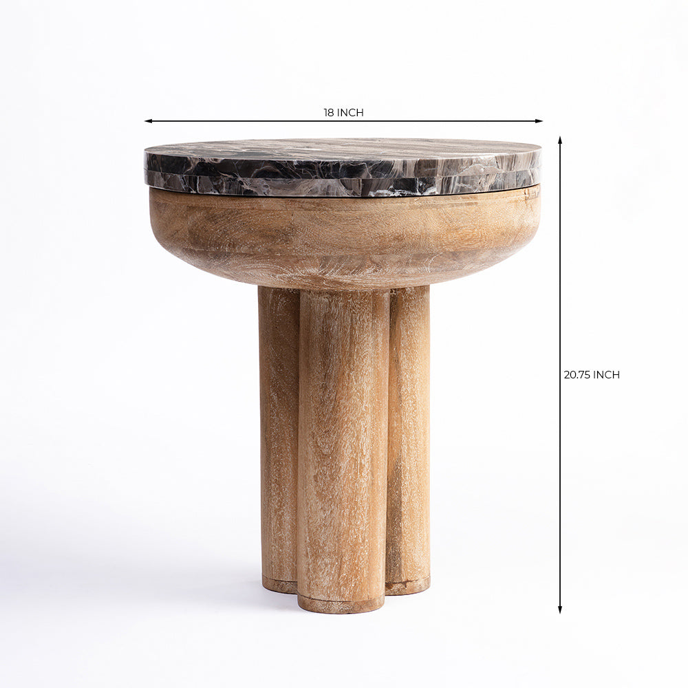 Holly Mango Wood Side Table with Cappuccino Marble