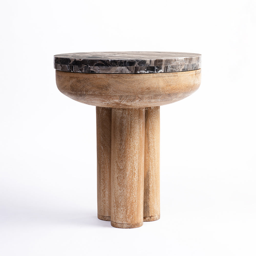 Holly Mango Wood Side Table with Cappuccino Marble