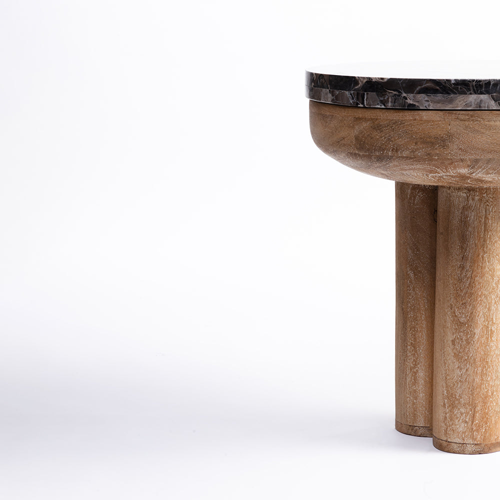 Holly Mango Wood Side Table with Cappuccino Marble
