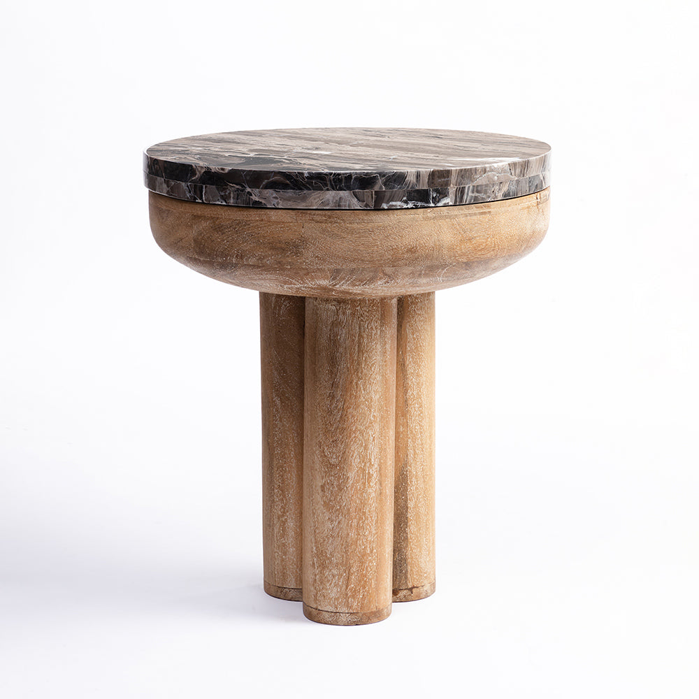 Holly Mango Wood Side Table with Cappuccino Marble