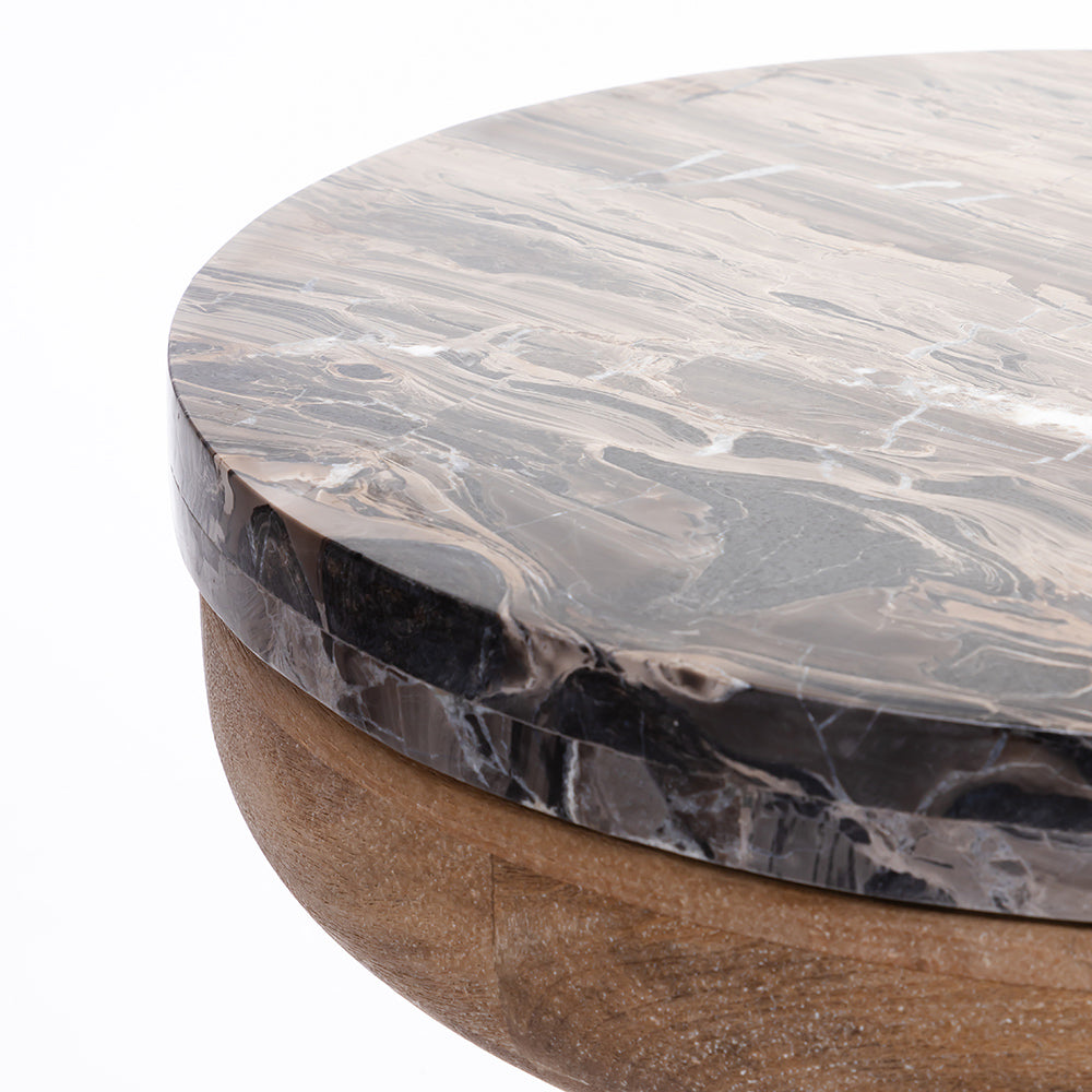 Holly Mango Wood Side Table with Cappuccino Marble