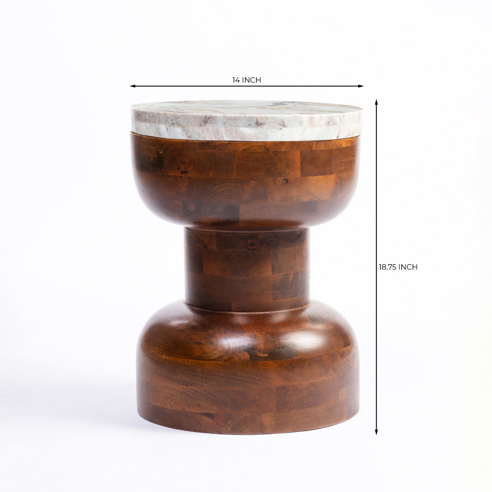 Lizzy Mango Wood Side Table with Sawar Marble