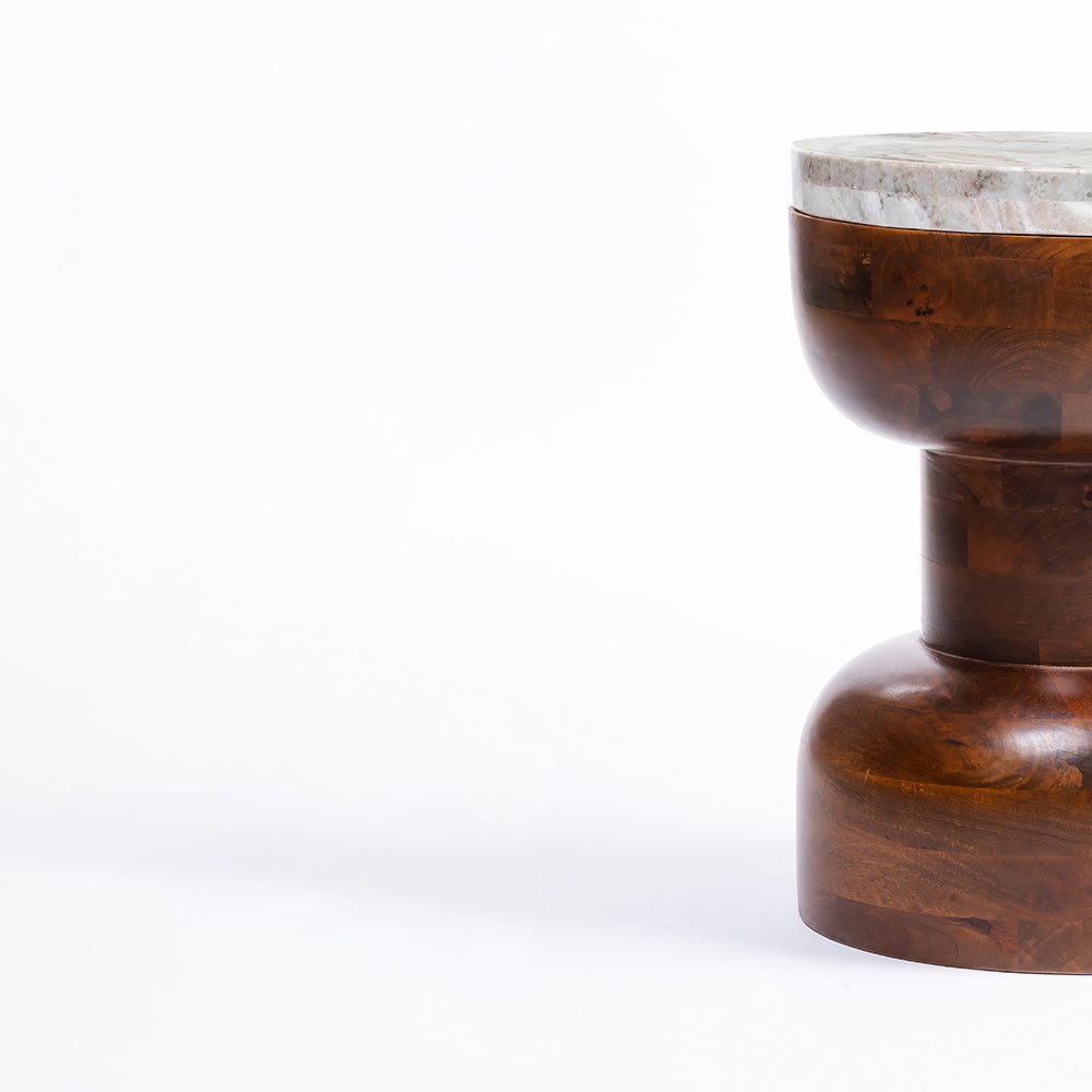 Lizzy Mango Wood Side Table with Sawar Marble
