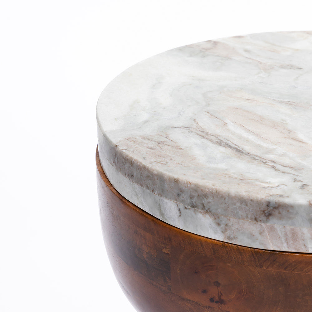 Lizzy Mango Wood Side Table with Sawar Marble