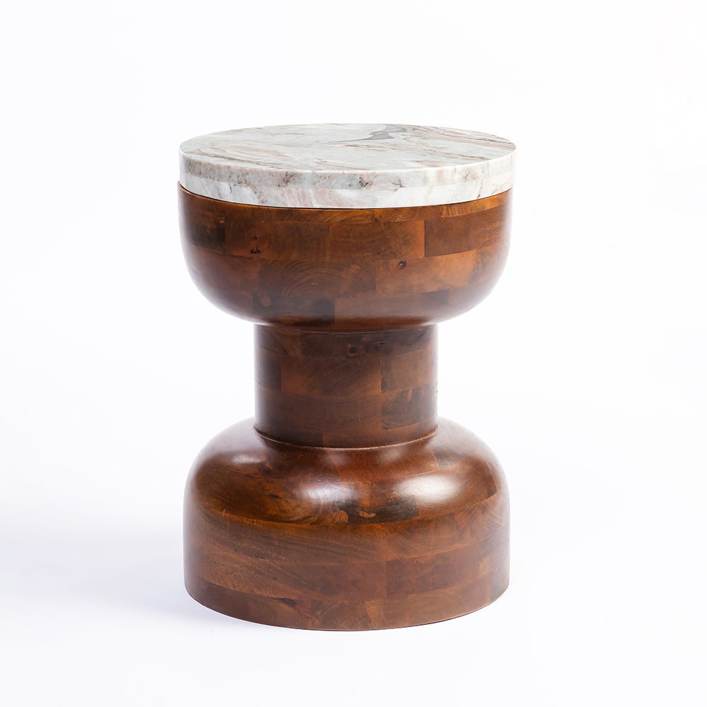 Lizzy Mango Wood Side Table with Sawar Marble