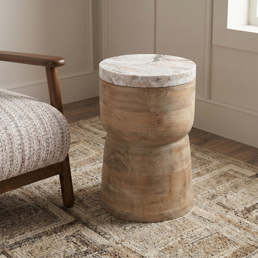 Benee Panther Marble & Mango Wood Side Table – Brown