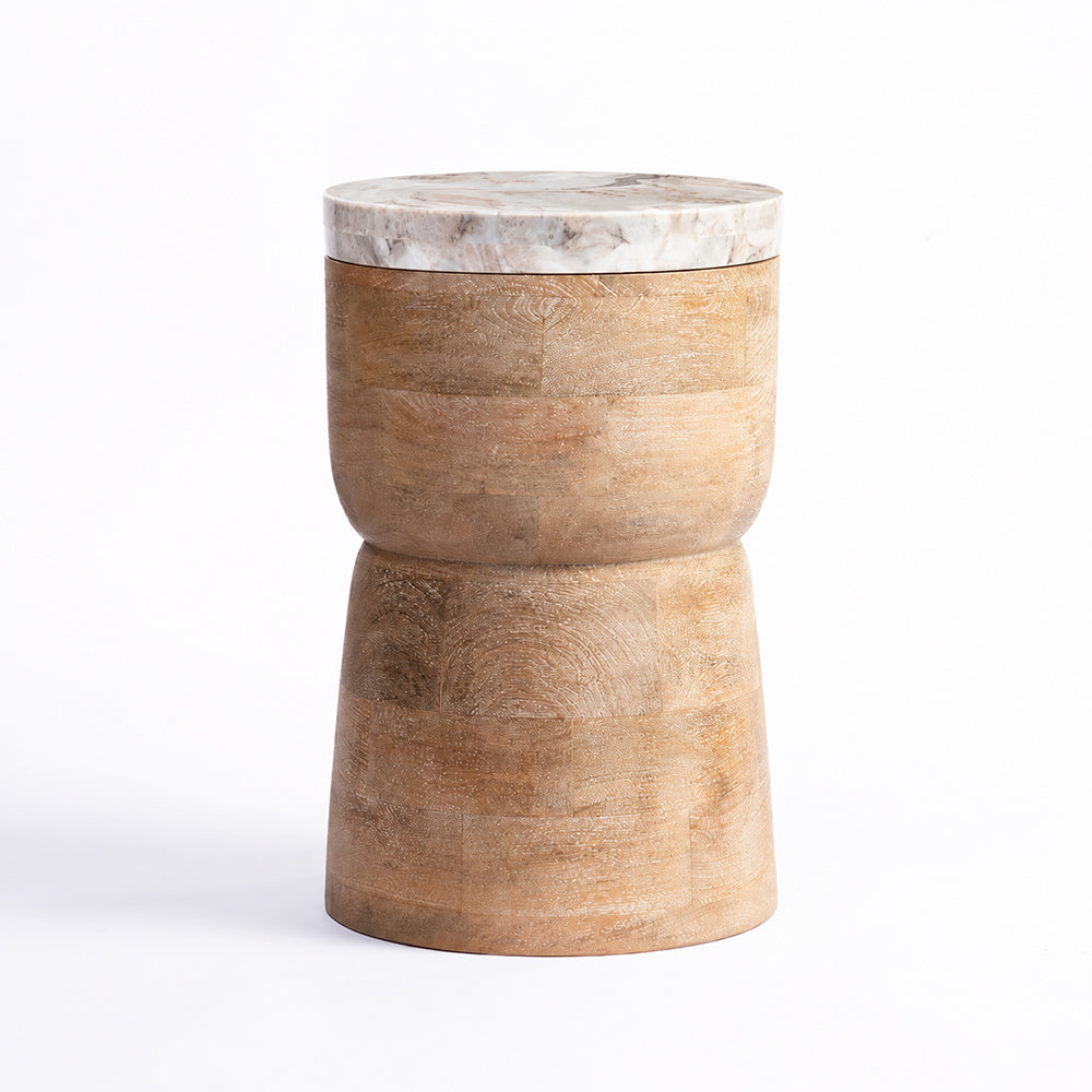 Benee Panther Marble &amp; Mango Wood Side Table – Brown
