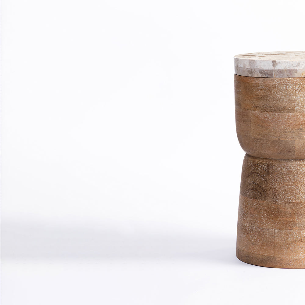 Benee Mango Wood Side Table with Panther Marble
