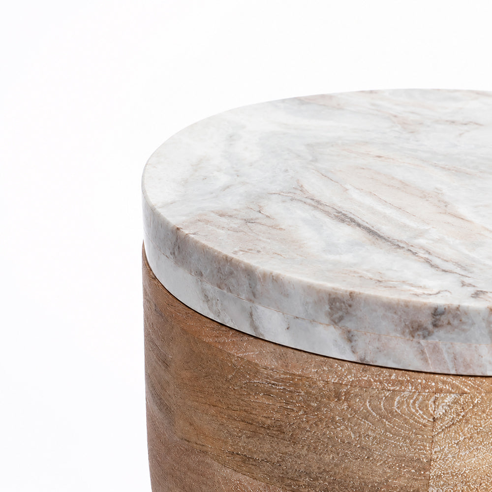 Benee Panther Marble & Mango Wood Side Table – Brown