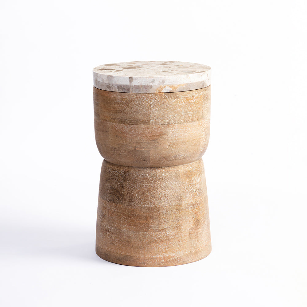 Benee Mango Wood Side Table with Panther Marble