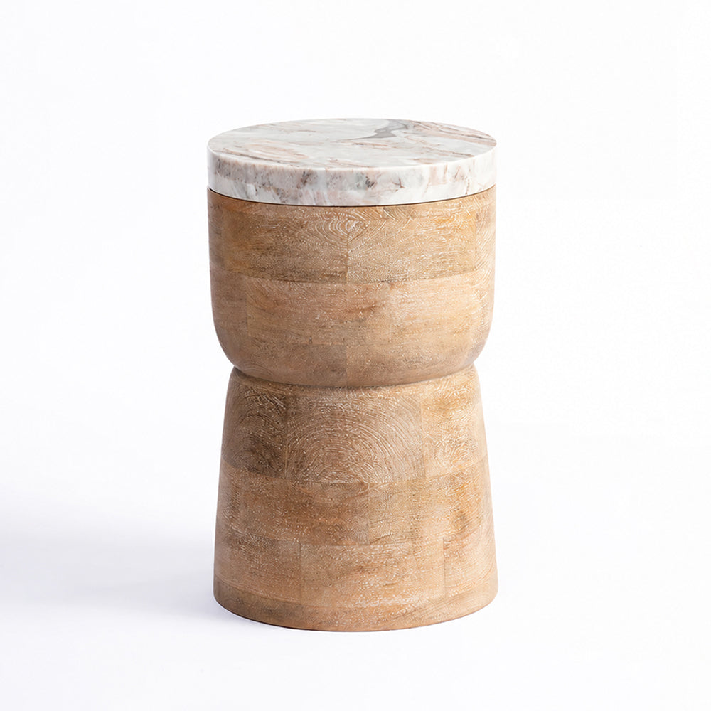 Benee Panther Marble & Mango Wood Side Table – Brown