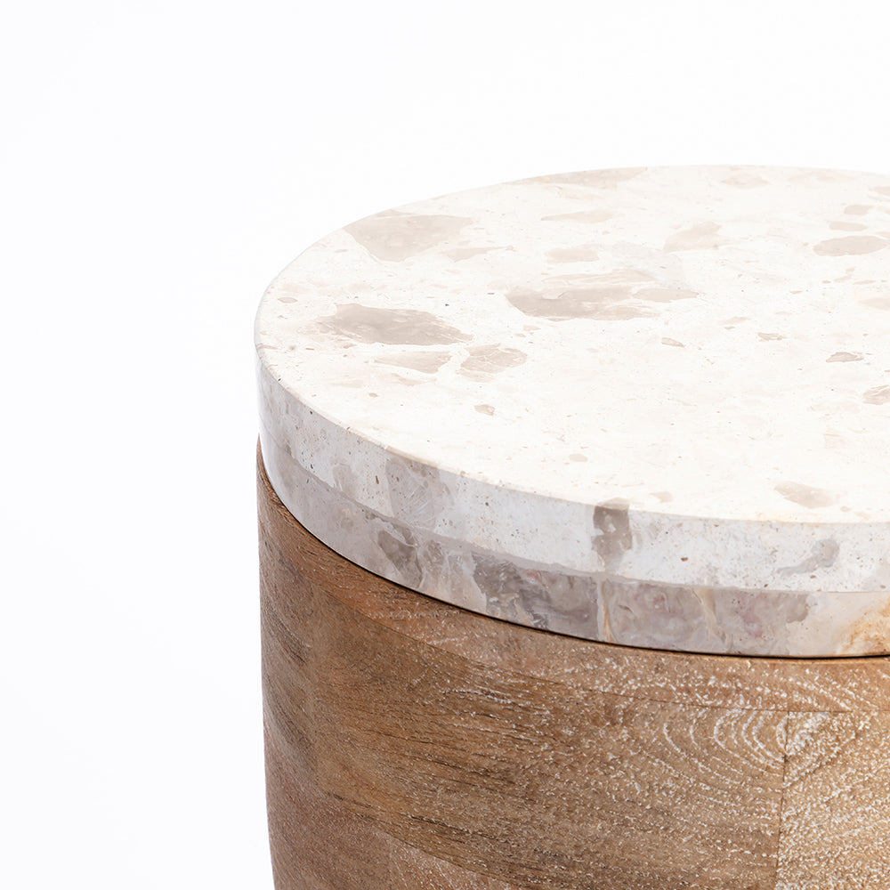 Benee Mango Wood Side Table with Panther Marble