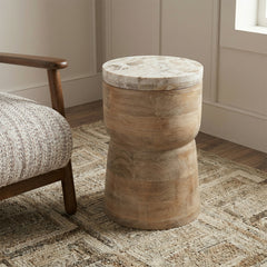 Benee Mango Wood Side Table with Panther Marble