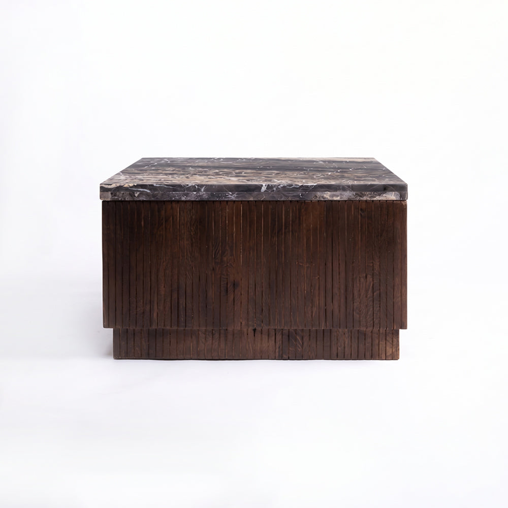 Knox Cappuccino Marble Square Coffee Table with Wood Base - Large