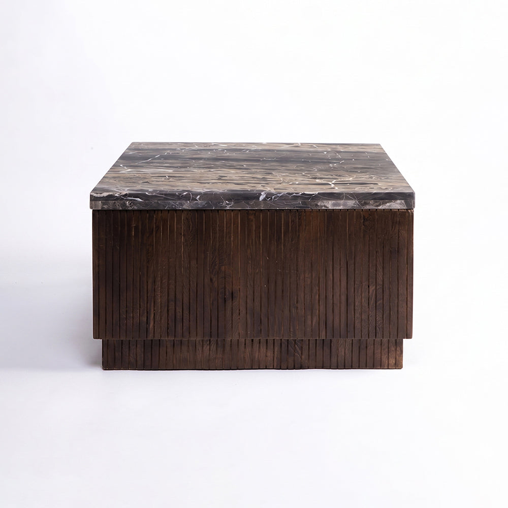Knox Cappuccino Marble Square Coffee Table with Wood Base - Large