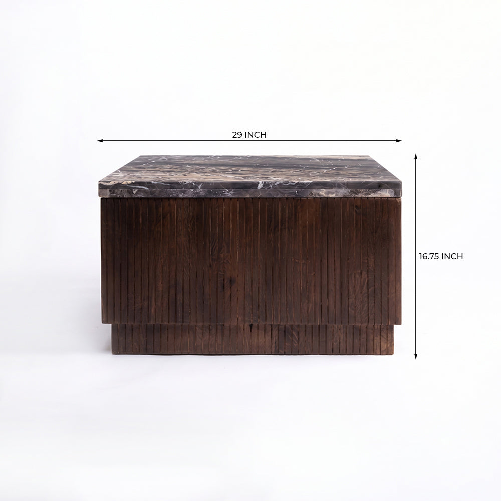 Knox Cappuccino Marble Square Coffee Table with Wood Base - Large