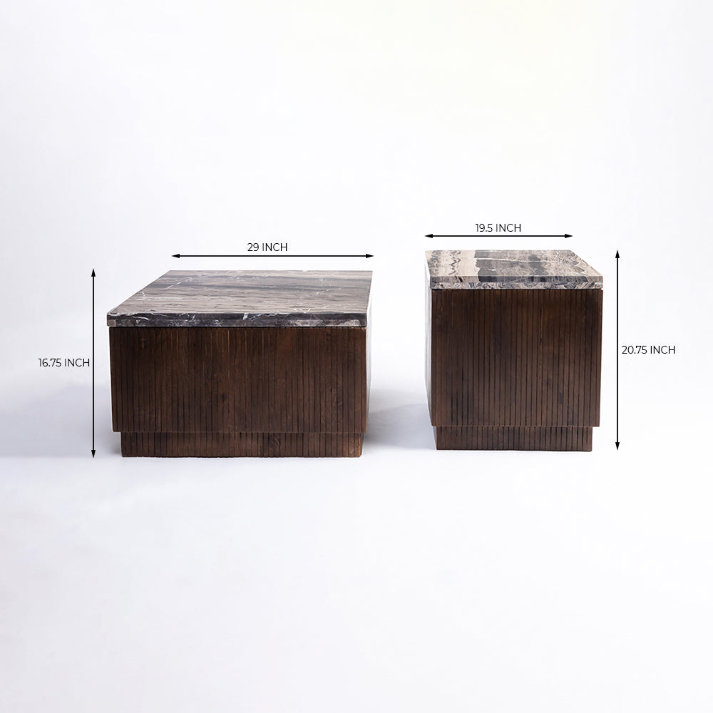 Knox Mango Wood Coffee Table Set of 2 with Cappuccino Marble - All Large Small