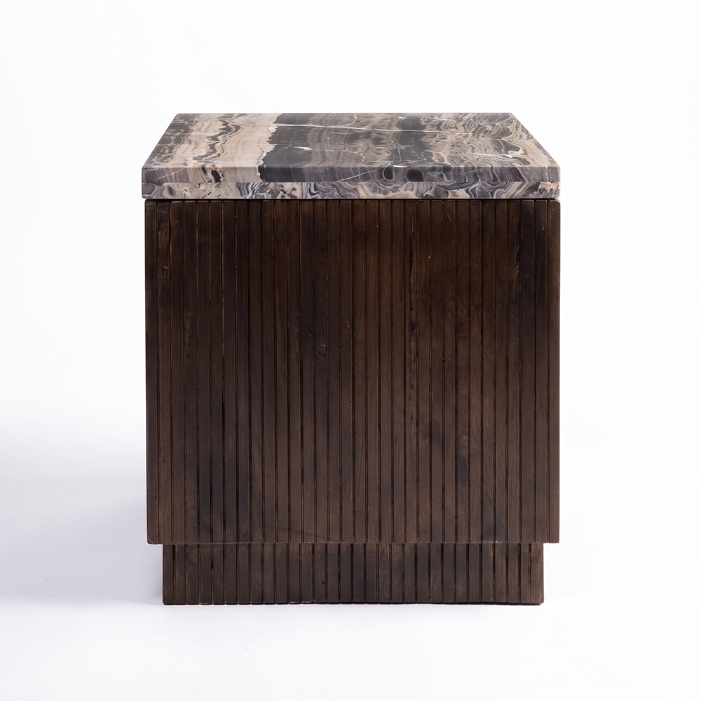 Knox Cappuccino Marble Square Coffee Table with Wood Base - Small