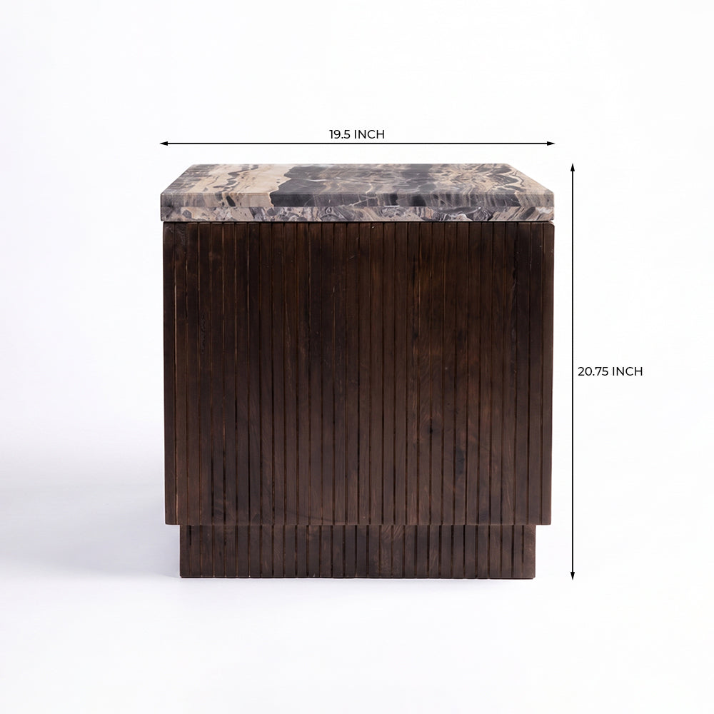Knox Cappuccino Marble Square Coffee Table with Wood Base - Small