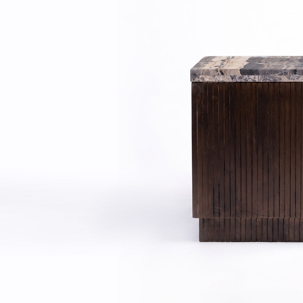Knox Cappuccino Marble Square Coffee Table with Wood Base - Small