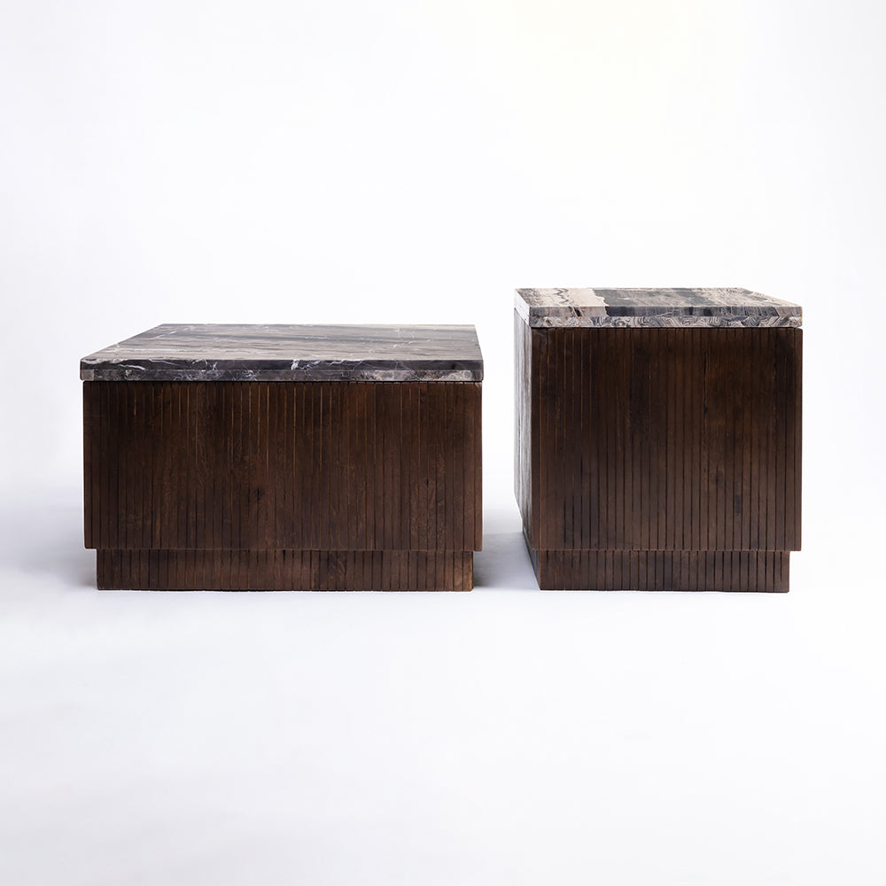Knox Mango Wood Coffee Table Set of 2 with Cappuccino Marble - All Large Small