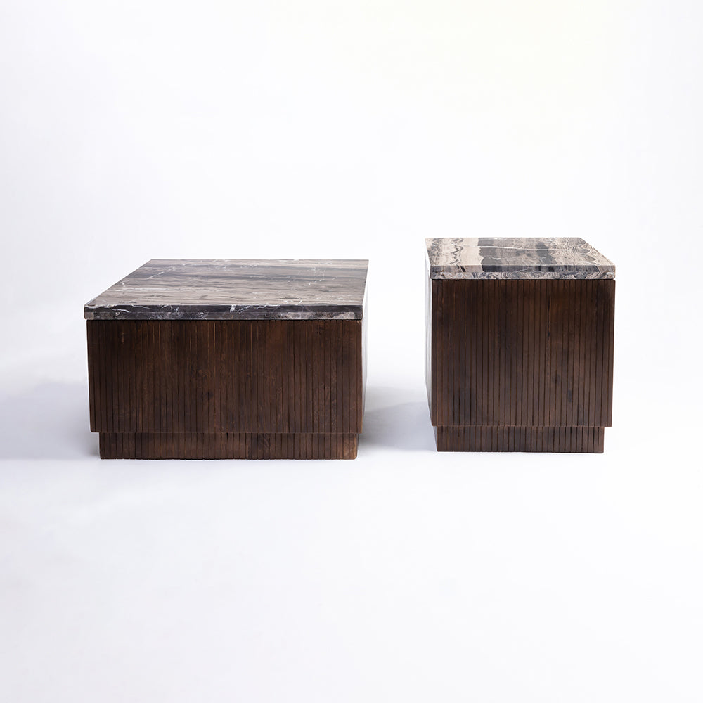Knox Mango Wood Coffee Table Set of 2 with Cappuccino Marble - All Large Small