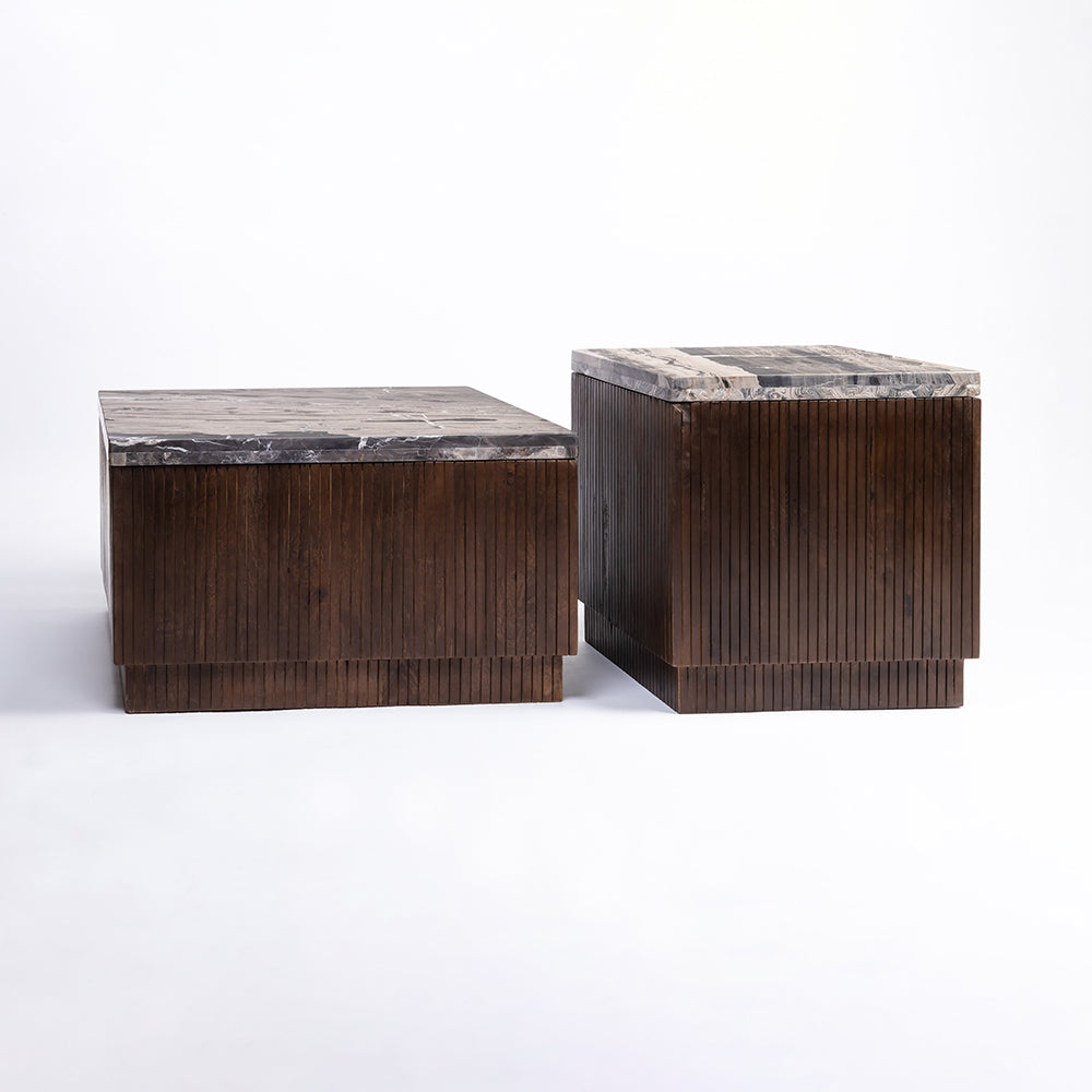 Knox Mango Wood Coffee Table Set of 2 with Cappuccino Marble - All Large Small