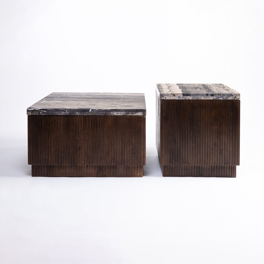 Knox Mango Wood Coffee Table Set of 2 with Cappuccino Marble - All Large Small
