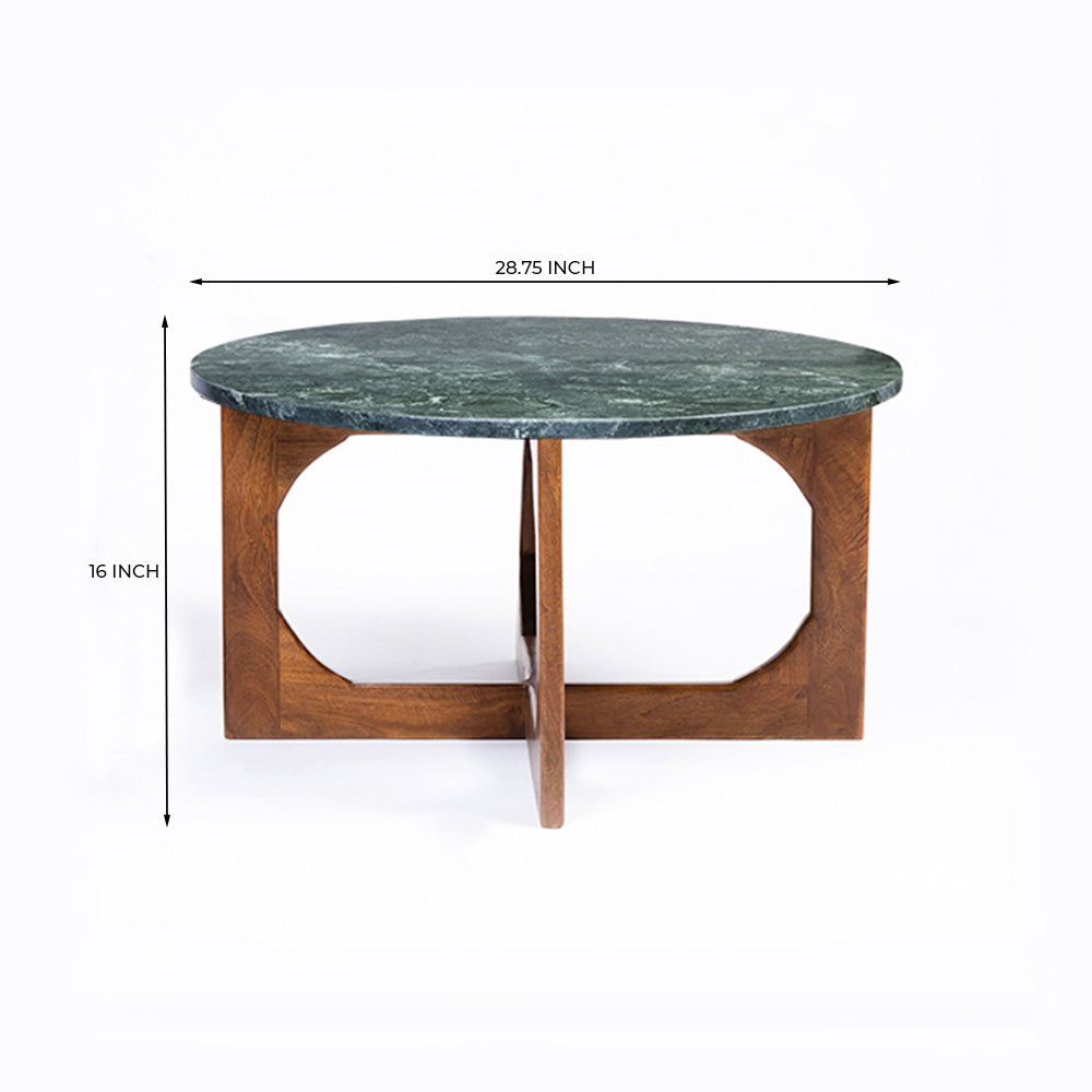 Bea Green Marble Round Coffee Table with Wood Base - Large