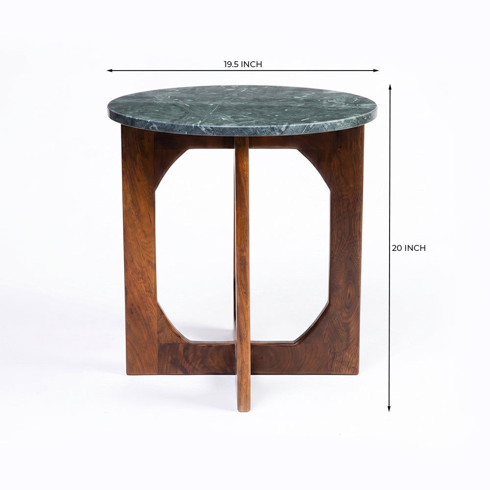 Bea Green Marble Round Coffee Table with Wood Base - Small