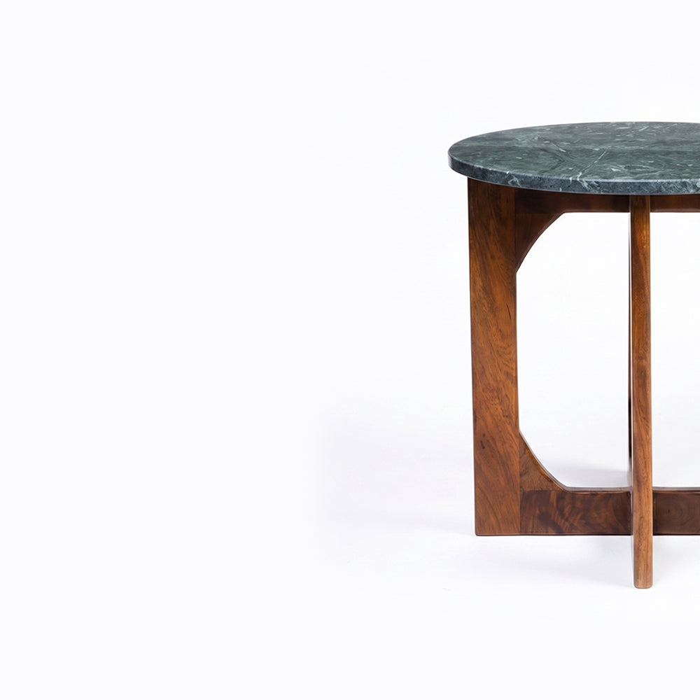 Bea Green Marble Round Coffee Table with Wood Base - Small