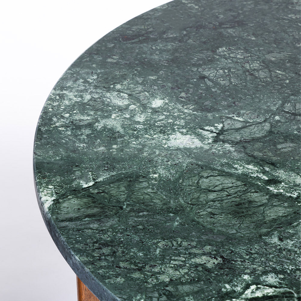 Bea Green Marble Round Coffee Table with Wood Base - Small