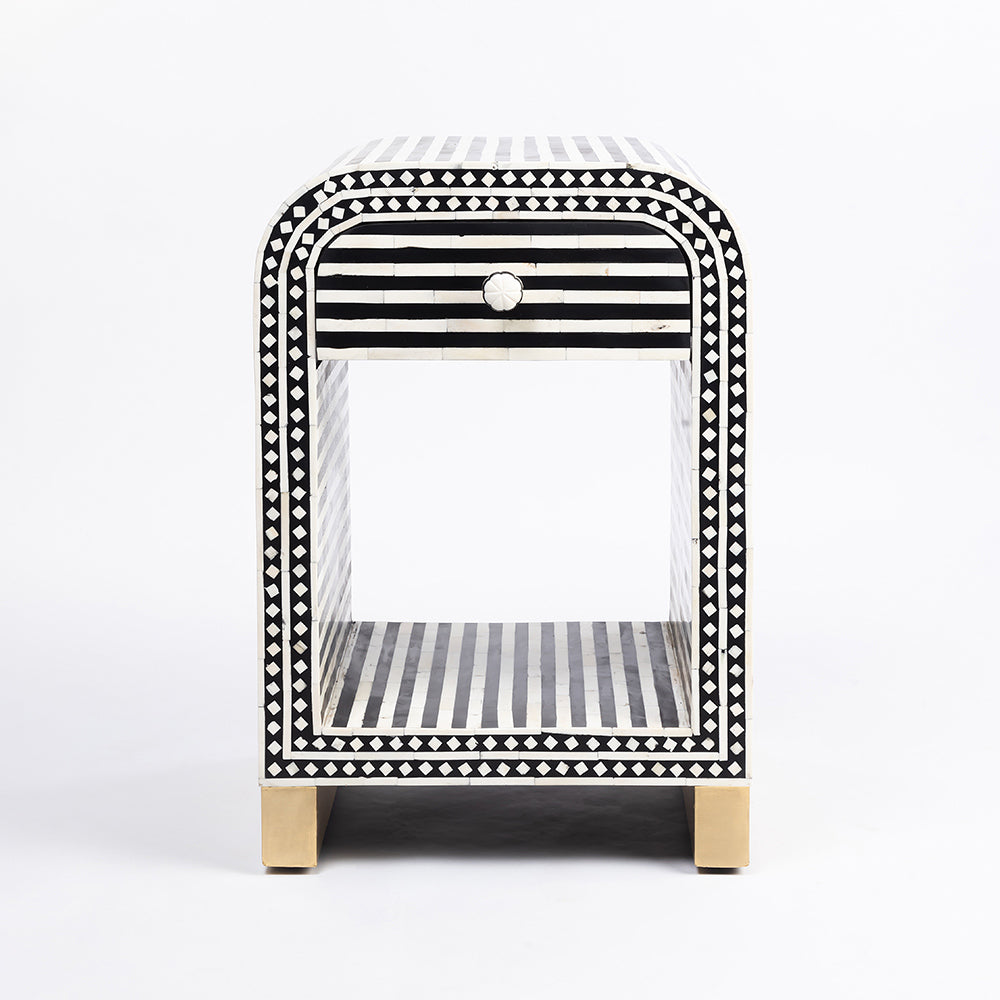 Petal Bone Inlay Bed Side Table
