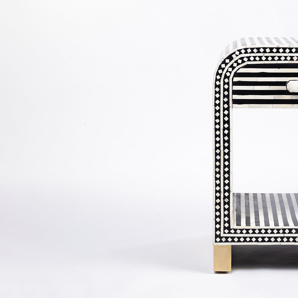 Petal Bone Inlay Bed Side Table