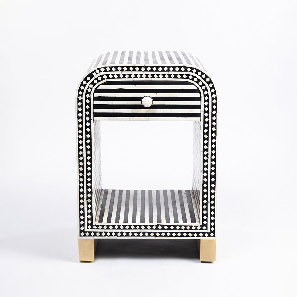 Petal Bone Inlay Bed Side Table